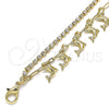 Tobillera de Dije 03.372.0007.10 Oro Laminado, Diseño de Delfín y Paperclip, con Blanca Cristal, Pulido, Tono Dorado (03 MM Thickness, 10 Inches Length)