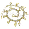 Tobillera de Dije 03.372.0007.10 Oro Laminado, Diseño de Delfín y Paperclip, con Blanca Cristal, Pulido, Tono Dorado (03 MM Thickness, 10 Inches Length)