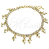 Tobillera de Dije 03.372.0007.10 Oro Laminado, Diseño de Delfín y Paperclip, con Blanca Cristal, Pulido, Tono Dorado (03 MM Thickness, 10 Inches Length)