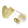 Arete Dormilona 02.100.0125 Oro Laminado, Diseño de Corazón, Diamantado, Tono Dorado