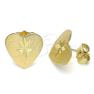 Arete Dormilona 02.100.0125 Oro Laminado, Diseño de Corazón, Diamantado, Tono Dorado
