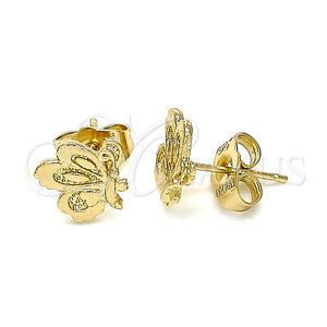 Arete Dormilona 02.100.0126 Oro Laminado, Diseño de Mariposa, Pulido, Tono Dorado