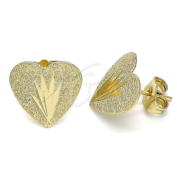 Arete Dormilona 02.100.0127 Oro Laminado, Diseño de Corazón, Diamantado, Tono Dorado