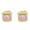 Arete Dormilona 02.210.0477.3 Oro Laminado, con Rosado Zirconia Cubica and Blanca Micro Pave, Pulido, Tono Dorado