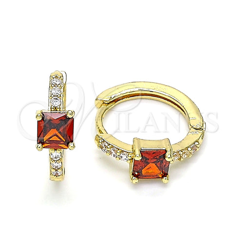 Argolla Huggie 02.210.0480.4.15 Oro Laminado, con Granate Zirconia Cubica and Blanca Micro Pave, Pulido, Tono Dorado