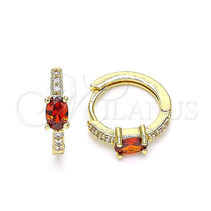 Argolla Huggie 02.210.0481.4.15 Oro Laminado, con Granate Zirconia Cubica and Blanca Micro Pave, Pulido, Tono Dorado