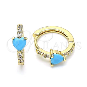 Argolla Huggie 02.210.0482.1.15 Oro Laminado, Diseño de Corazón, con Turquoise Zirconia Cubica and Blanca Micro Pave, Pulido, Tono Dorado