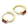 Argolla Huggie 02.210.0483.4.15 Oro Laminado, con Granate Zirconia Cubica and Blanca Micro Pave, Pulido, Tono Dorado