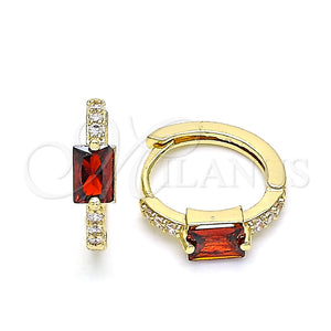 Argolla Huggie 02.210.0483.4.15 Oro Laminado, con Granate Zirconia Cubica and Blanca Micro Pave, Pulido, Tono Dorado