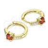 Argolla Huggie 02.210.0484.4.15 Oro Laminado, con Granate Zirconia Cubica and Blanca Micro Pave, Pulido, Tono Dorado