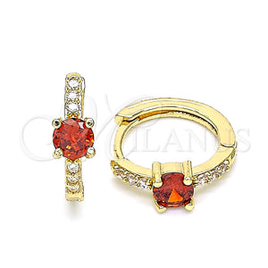 Argolla Huggie 02.210.0484.4.15 Oro Laminado, con Granate Zirconia Cubica and Blanca Micro Pave, Pulido, Tono Dorado