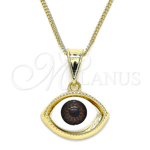 Collares con Dije 04.351.0027.1.20 Oro Laminado, Diseño de Ojo Griego, Pulido, Tono Dorado (02 MM Thickness, 20 Inches Length)