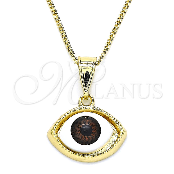 Collares con Dije 04.351.0027.1.20 Oro Laminado, Diseño de Ojo Griego, Pulido, Tono Dorado (02 MM Thickness, 20 Inches Length)