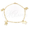 Tobillera de Dije 03.58.0001.10 Oro Laminado, Diseño de Elefante y Cubana Concava, Pulido, Tono Dorado (04 MM Thickness, 10 Inches Length)