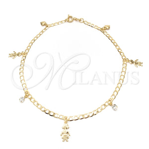 Tobillera de Dije 03.58.0014.10 Oro Laminado, Diseño de Niñita Pequeña y Niñito Pequeño, Pulido, Tono Dorado (04 MM Thickness, 10 Inches Length)