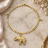 Tobillera de Dije 03.58.0019.10 Oro Laminado, Diseño de Elefante y Cubana Concava, Pulido, Tono Dorado (Grosor 04 MM, 10 Pulgadas de Largo)