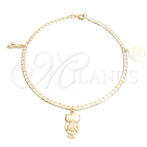 Tobillera de Dije 03.58.0042.10 Oro Laminado, Diseño de Ojo Griego y Mano de Figa, Pulido, Tono Dorado (04 MM Thickness, 10 Inches Length)