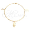 Tobillera de Dije 03.58.0042.10 Oro Laminado, Diseño de Ojo Griego y Mano de Figa, Pulido, Tono Dorado (04 MM Thickness, 10 Inches Length)