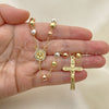 Rosario Mediano 09.253.0054.26 Oro Laminado, Diseño de Jesus y Crucifijo, con Blanca Cristal, Pulido, Tres Tonos