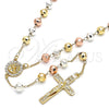 Rosario Mediano 09.253.0054.26 Oro Laminado, Diseño de Jesus y Crucifijo, con Blanca Cristal, Pulido, Tres Tonos