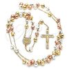 Rosario Mediano 09.253.0054.26 Oro Laminado, Diseño de Jesus y Crucifijo, con Blanca Cristal, Pulido, Tres Tonos