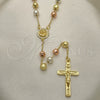 Rosario Mediano 09.253.0054.26 Oro Laminado, Diseño de Jesus y Crucifijo, con Blanca Cristal, Pulido, Tres Tonos
