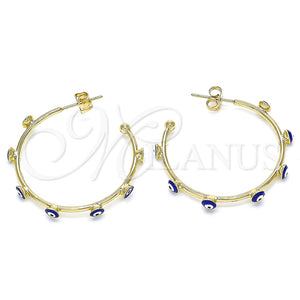 Argolla Mediana 02.213.0219.30 Oro Laminado, Diseño de Ojo Griego, Esmaltado Azul, Tono Dorado