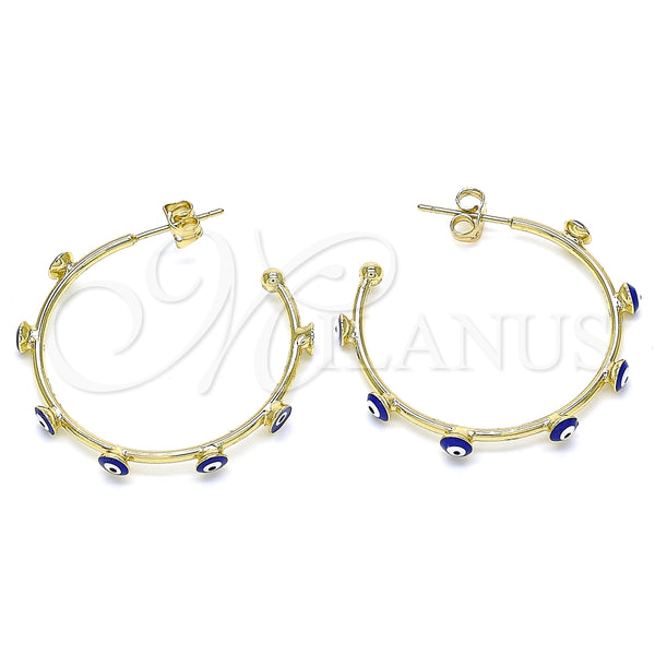 Argolla Mediana 02.213.0219.30 Oro Laminado, Diseño de Ojo Griego, Esmaltado Azul, Tono Dorado