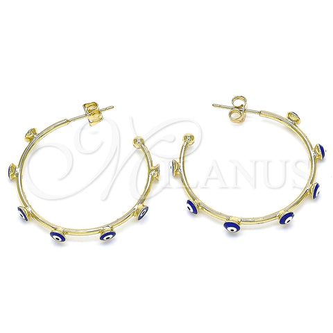 Argolla Mediana 02.213.0219.30 Oro Laminado, Diseño de Ojo Griego, Esmaltado Azul, Tono Dorado