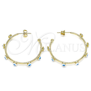 Argolla Mediana 02.213.0219.1.30 Oro Laminado, Diseño de Ojo Griego, Esmaltado Blanco, Tono Dorado