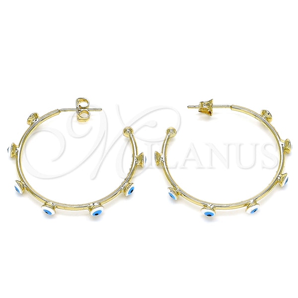 Argolla Mediana 02.213.0219.1.30 Oro Laminado, Diseño de Ojo Griego, Esmaltado Blanco, Tono Dorado