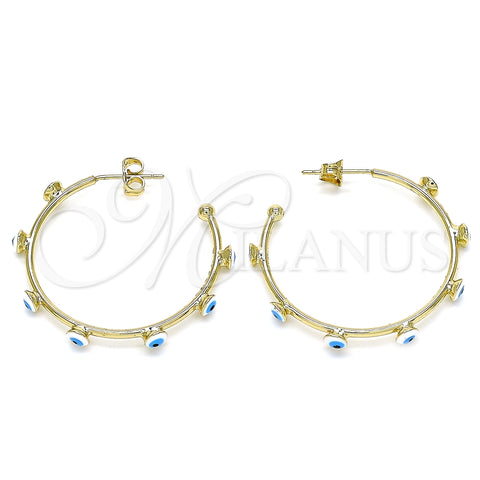 Argolla Mediana 02.213.0219.1.30 Oro Laminado, Diseño de Ojo Griego, Esmaltado Blanco, Tono Dorado