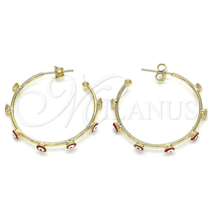 Argolla Mediana 02.213.0219.2.30 Oro Laminado, Diseño de Ojo Griego, Esmaltado Rojo, Tono Dorado