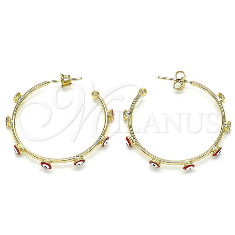 Argolla Mediana 02.213.0219.2.30 Oro Laminado, Diseño de Ojo Griego, Esmaltado Rojo, Tono Dorado