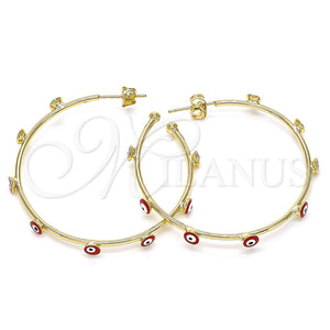 Argolla Mediana 02.213.0219.2.40 Oro Laminado, Diseño de Ojo Griego, Esmaltado Rojo, Tono Dorado