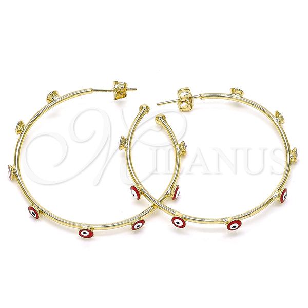 Argolla Mediana 02.213.0219.2.40 Oro Laminado, Diseño de Ojo Griego, Esmaltado Rojo, Tono Dorado