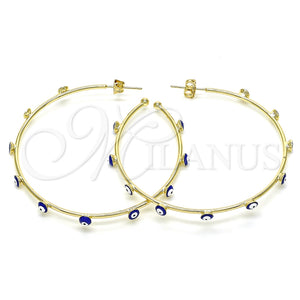 Argolla Grande 02.213.0219.50 Oro Laminado, Diseño de Ojo Griego, Esmaltado Azul, Tono Dorado