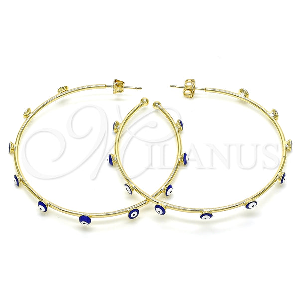 Argolla Grande 02.213.0219.50 Oro Laminado, Diseño de Ojo Griego, Esmaltado Azul, Tono Dorado