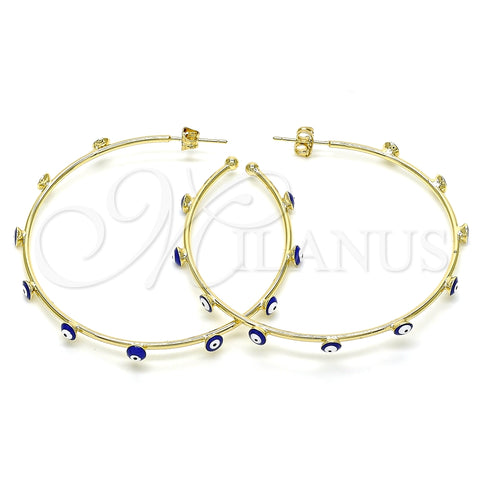 Argolla Grande 02.213.0219.50 Oro Laminado, Diseño de Ojo Griego, Esmaltado Azul, Tono Dorado