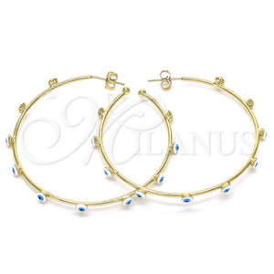 Argolla Grande 02.213.0219.1.50 Oro Laminado, Diseño de Ojo Griego, Esmaltado Blanco, Tono Dorado