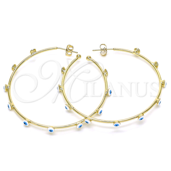 Argolla Grande 02.213.0219.1.50 Oro Laminado, Diseño de Ojo Griego, Esmaltado Blanco, Tono Dorado
