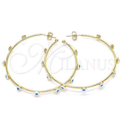 Argolla Grande 02.213.0219.1.50 Oro Laminado, Diseño de Ojo Griego, Esmaltado Blanco, Tono Dorado