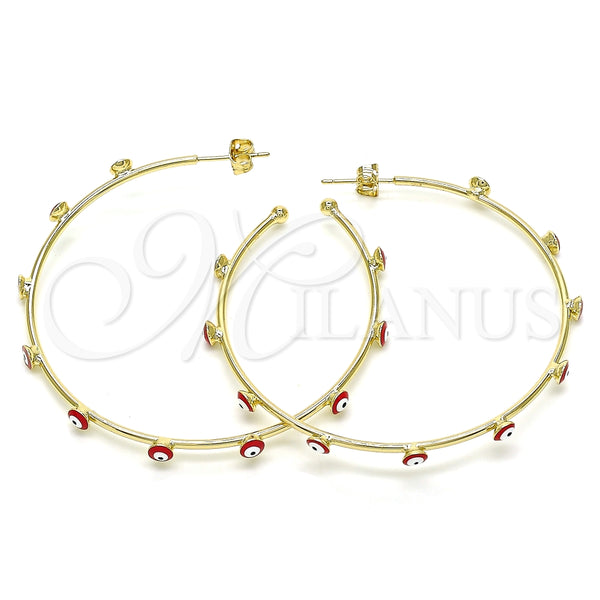 Argolla Grande 02.213.0219.2.50 Oro Laminado, Diseño de Ojo Griego, Esmaltado Rojo, Tono Dorado