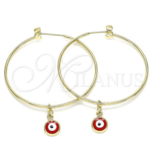 Argolla Mediana 02.213.0220.2.40 Oro Laminado, Diseño de Ojo Griego, Esmaltado Rojo, Tono Dorado