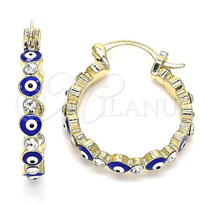Argolla Pequeña 02.213.0223.1.25 Oro Laminado, Diseño de Ojo Griego, con Cristal Blanca, Esmaltado Azul, Tono Dorado