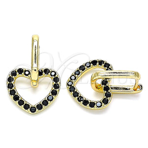 Argolla Huggie 02.210.0485.3.12 Oro Laminado, Diseño de Corazón, con Negro Zirconia Cubica, Pulido, Tono Dorado