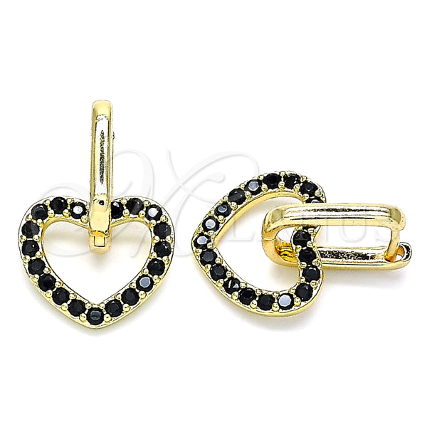 Argolla Huggie 02.210.0485.3.12 Oro Laminado, Diseño de Corazón, con Negro Zirconia Cubica, Pulido, Tono Dorado