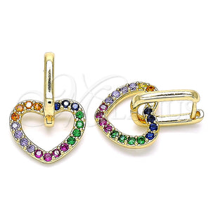 Argolla Huggie 02.210.0485.4.12 Oro Laminado, Diseño de Corazón, con Multicolor Zirconia Cubica, Pulido, Tono Dorado