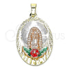Dije Religioso 05.380.0100 Oro Laminado, Diseño de Guadalupe y Flor, Esmaltado Multicolor, Tres Tonos