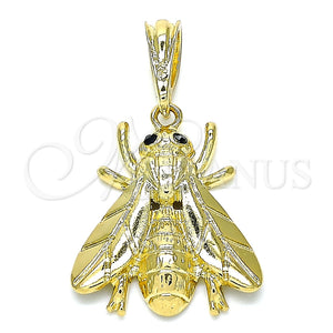 Dije Elegante 05.380.0118 Oro Laminado, Diseño de Abeja, con Negro Cristal, Pulido, Tono Dorado